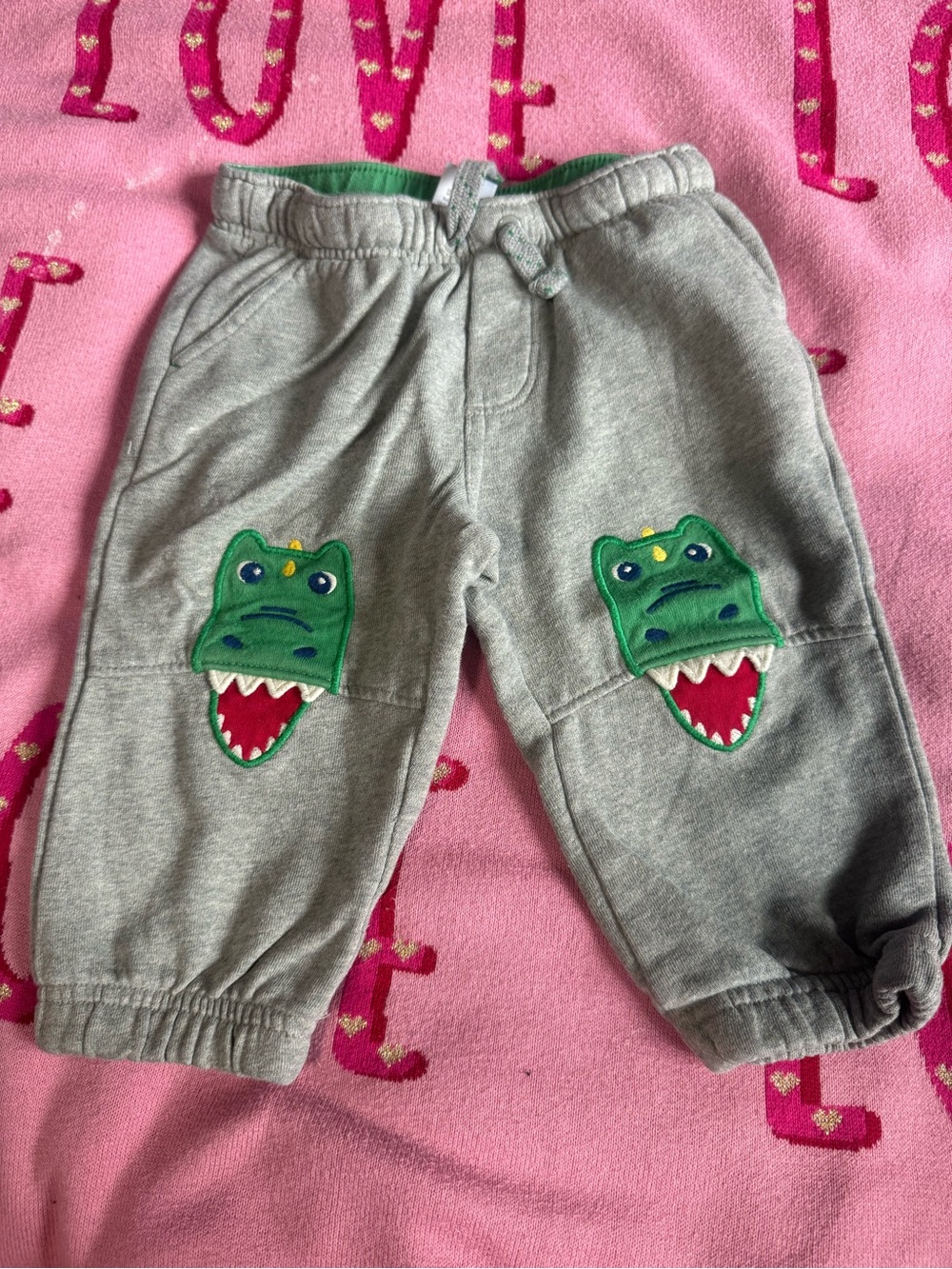 Gymboree Gray Sweatpants with Green Dinosaur Patches